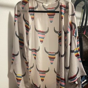 Cow skull prints serape duster-white